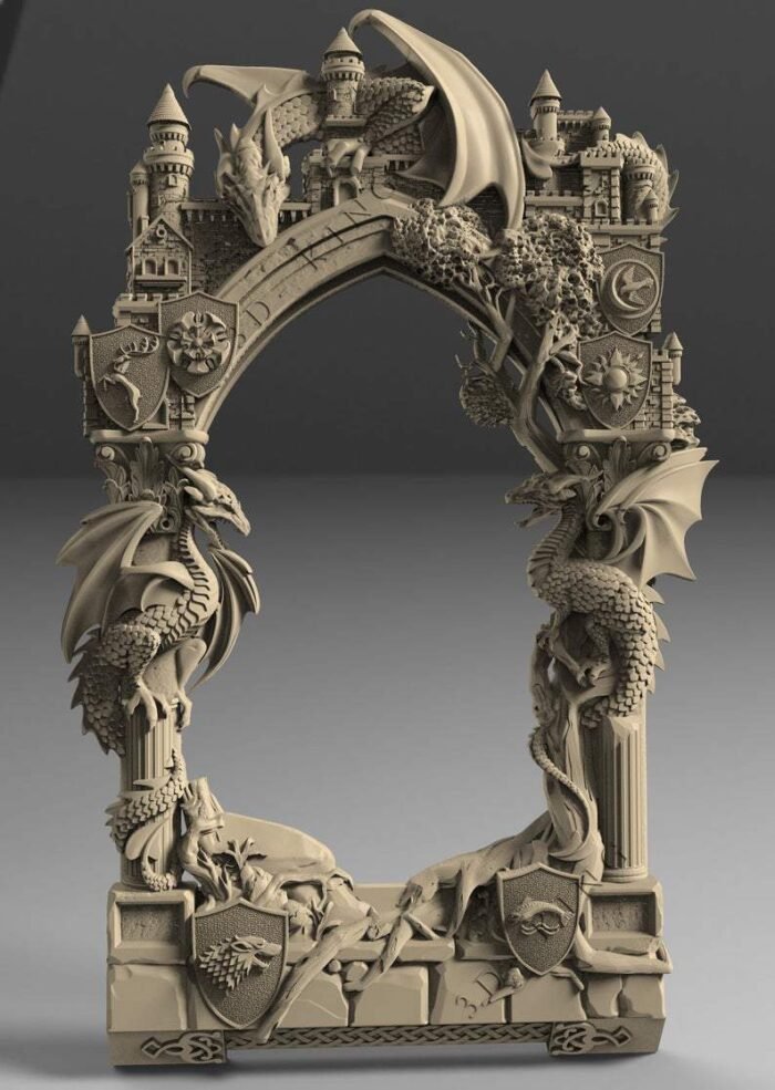 3D STL Model Original Frame Castle & Dragons for CNC Router Engraver Carving Aspire Artcam 3D Printer Milling 3D Design - Image 1