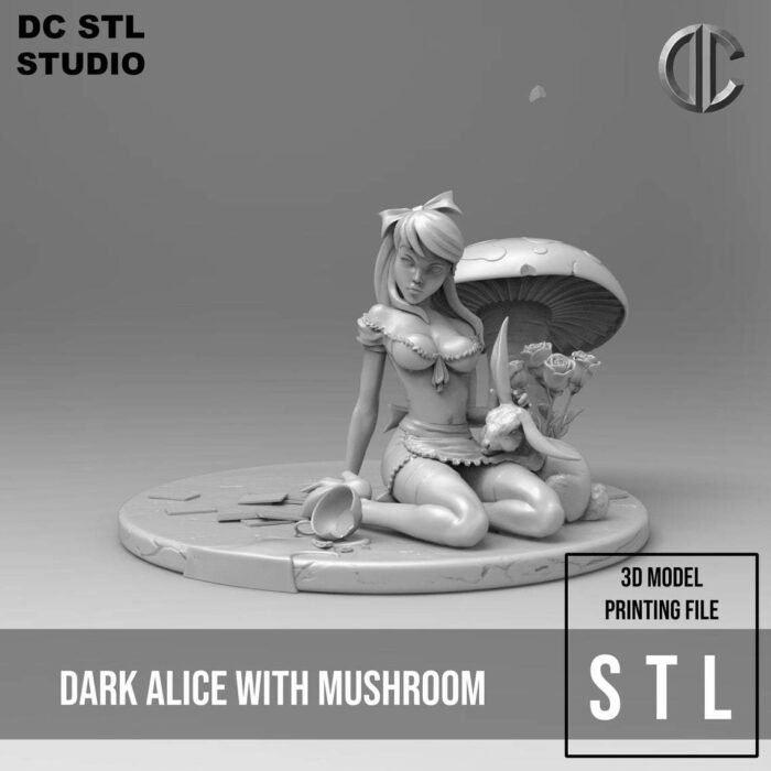 B170 - Cartoon character design, Dark alice with the Mushroom, STL 3D model design print download file - Image 1
