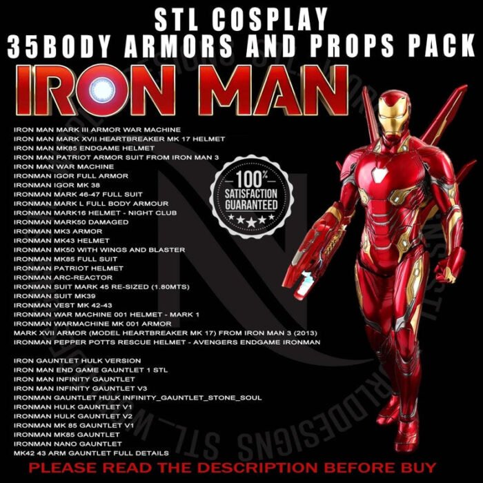 Cosplay 3D printable High quality Iron Man STL pack | 35 body armor and Props pack | High-quality | Tested and Ready to print - Image 1